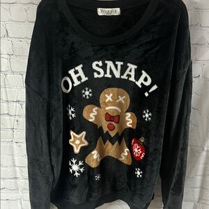 XXXL (21) Black Oh Snap Gingerbread Sweater. Fuzzy and soft. NWT